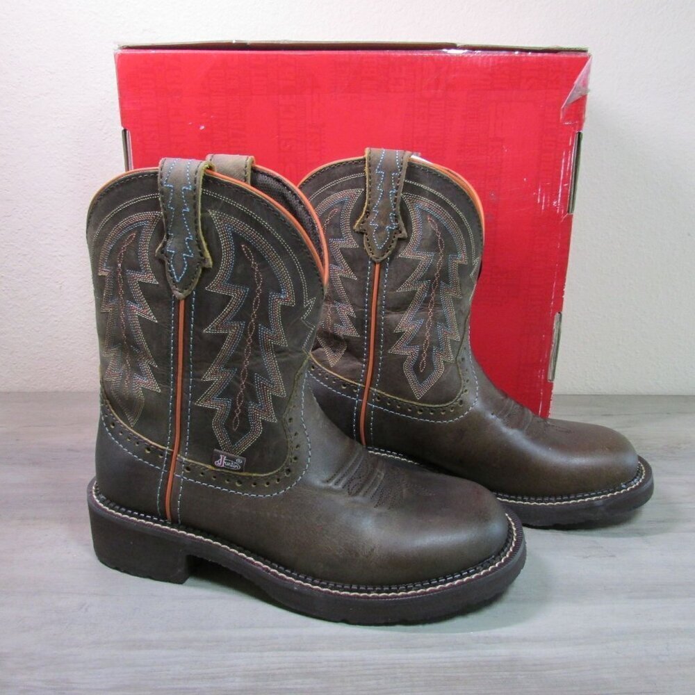 Justin Women's 7 Gypsy Lyla Round Toe Western Boots Bay Brown Water Buffalo GY95